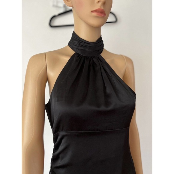 NWD Cinq A Sept Naya Black Silk Ruched Asymmetric Silk High Neck Dress Sz 2 - Picture 7 of 12